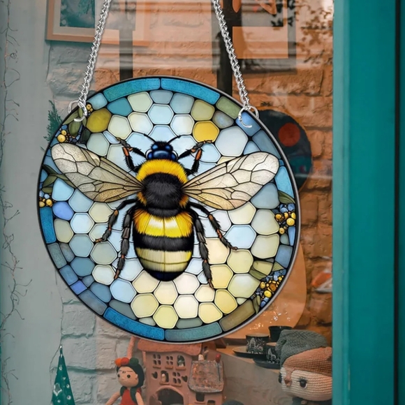 Acrylic Bee Decorative Stained Glass Sun Catcher – 11.8" x 11.8" - Picture 5 of 5